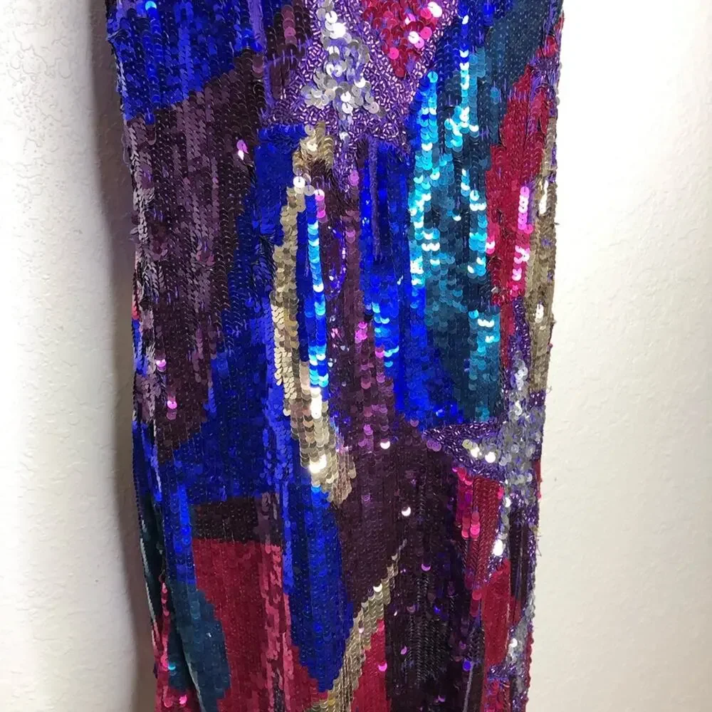 Nasty Gal sequin star heart mini blue pink sequin sleeveless dress size 14